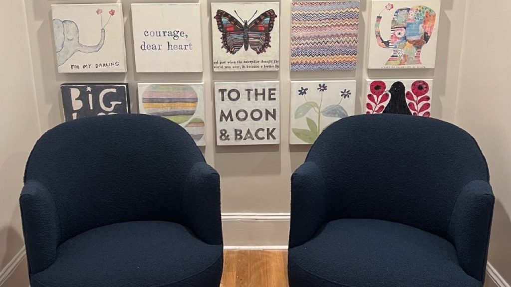 Comfortable therapy chairs in a calm, welcoming counseling space