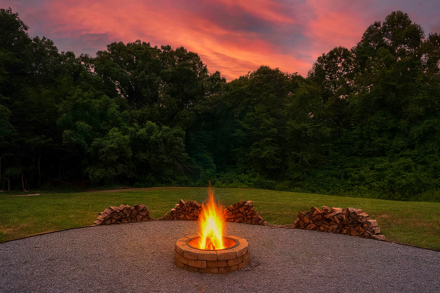 Outdoor firepit at sunset 