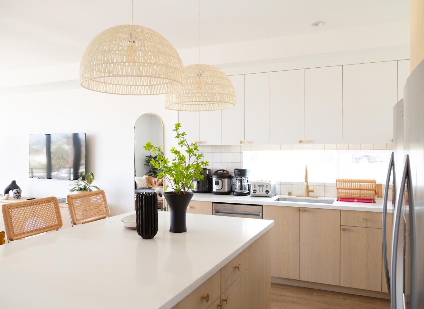 Shared kitchen with island and natural light