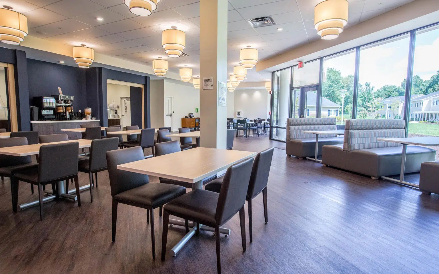 Dining hall with seating.