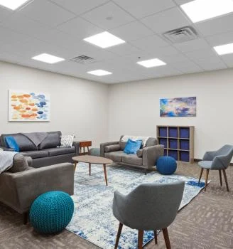 Group therapy room with sofas and chairs