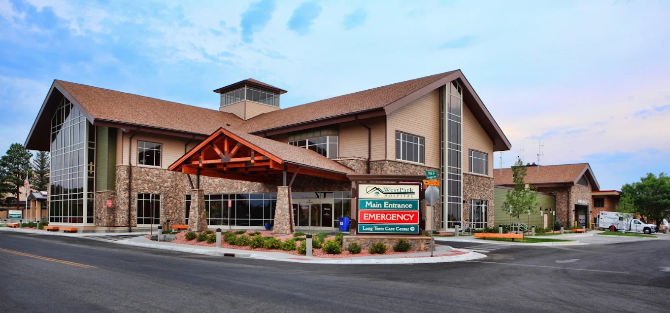 Exterior of West Park Hospital with main entrance and signage