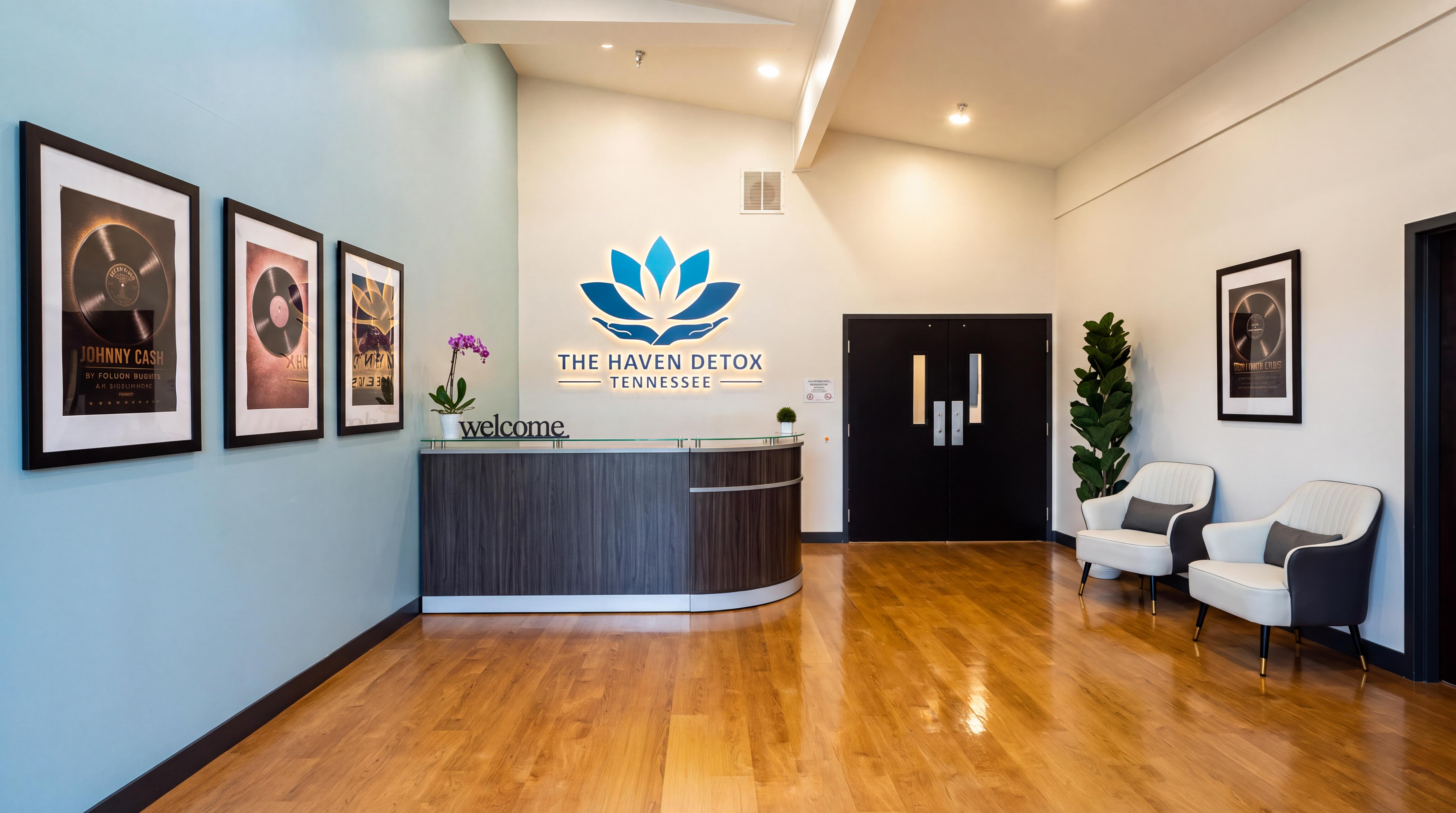 Reception desk and waiting chairs in a bright lobby