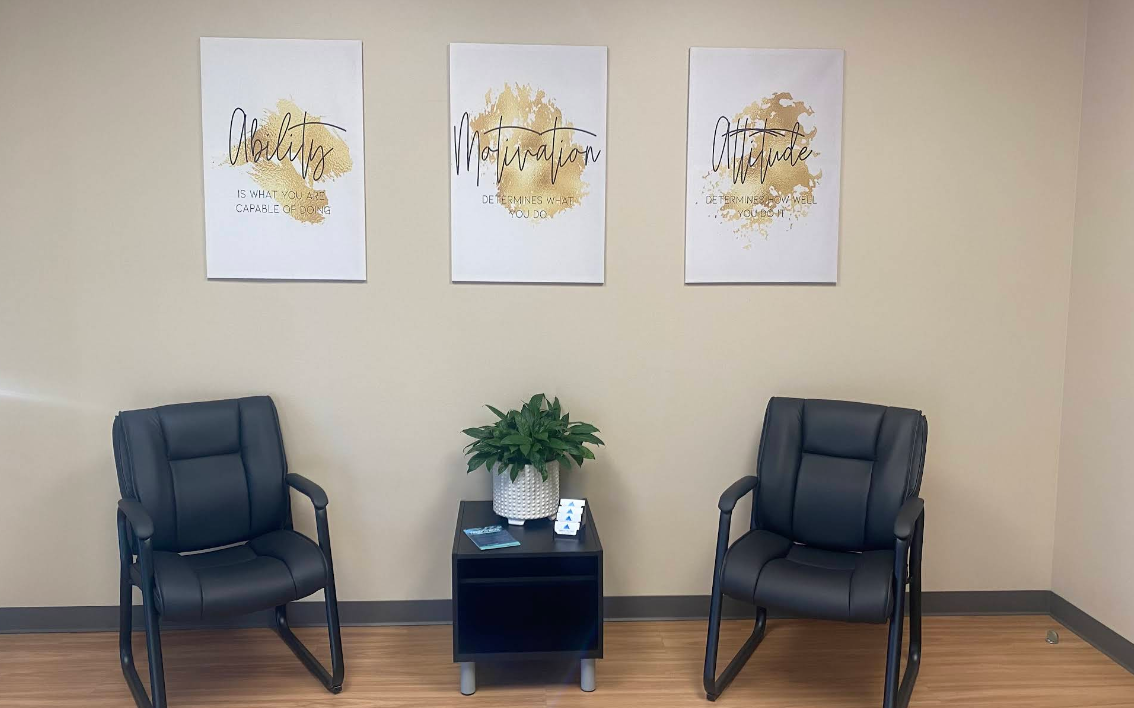 Two chairs and table in quiet waiting area