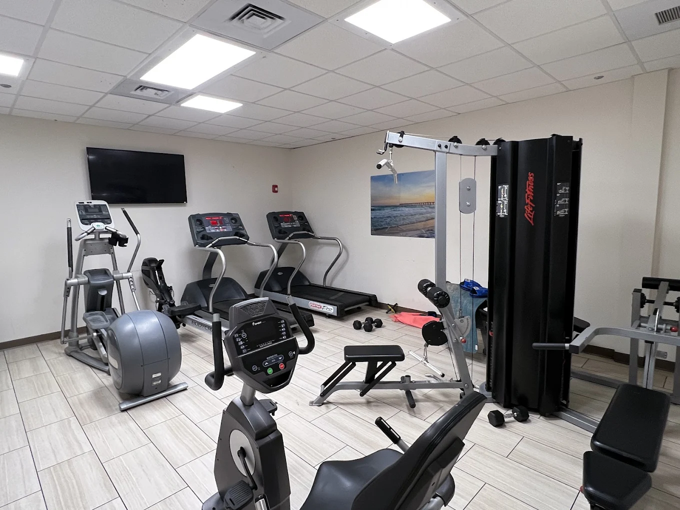 Fitness room with treadmills and weight machines