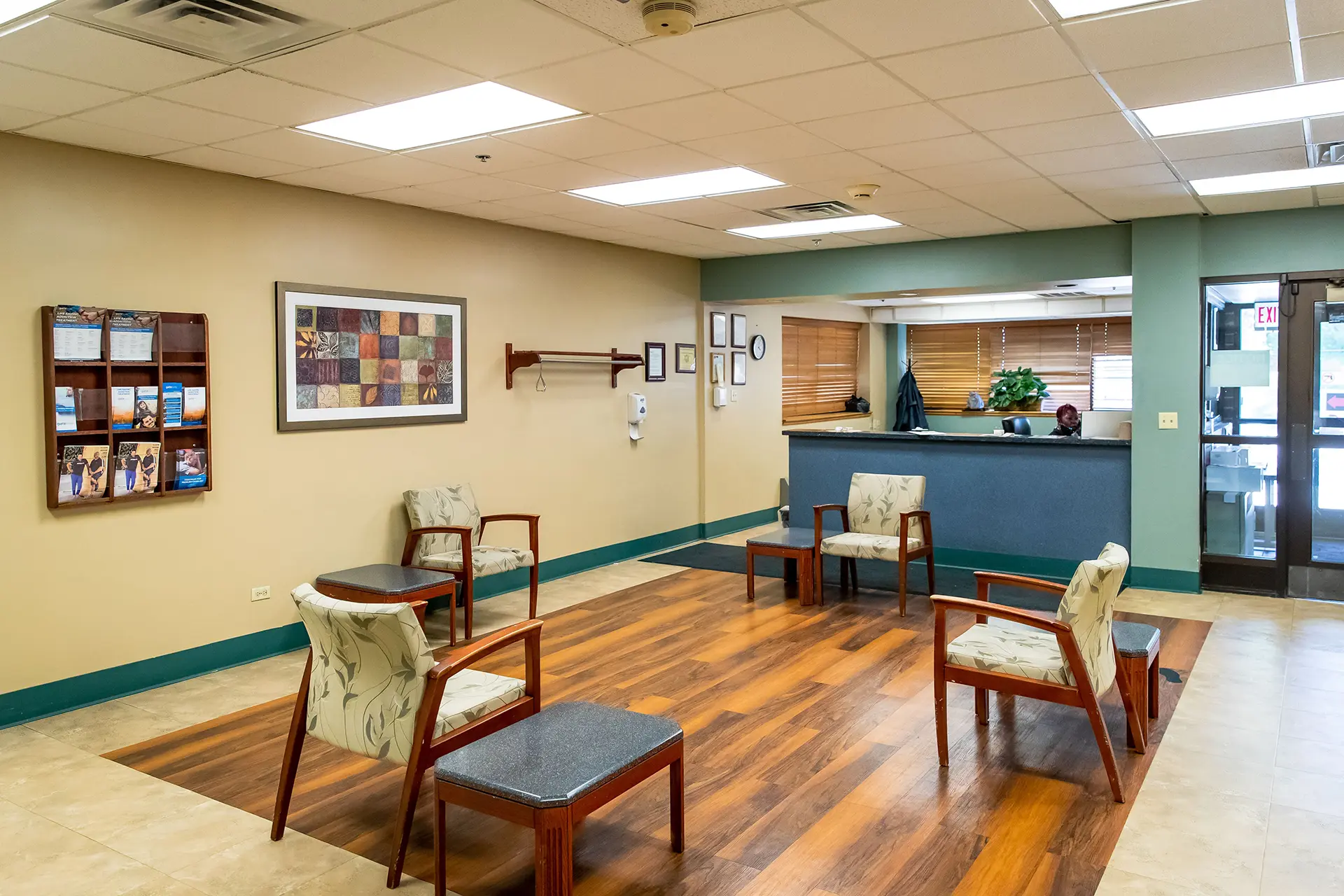 Lobby with seating and reception desk