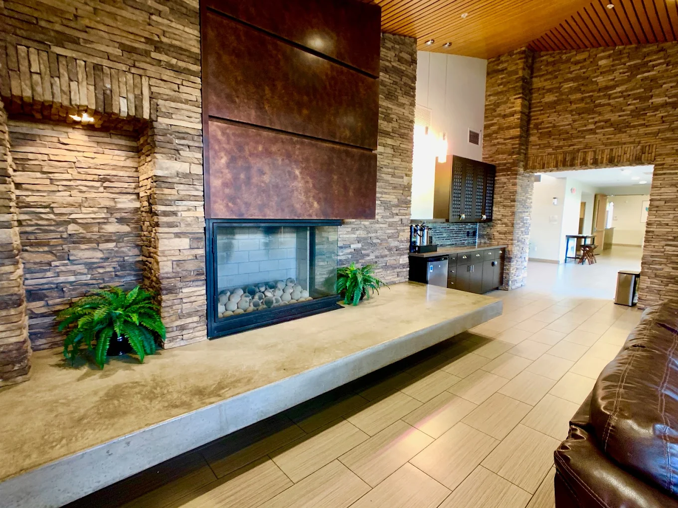 Lounge area with fireplace and seating