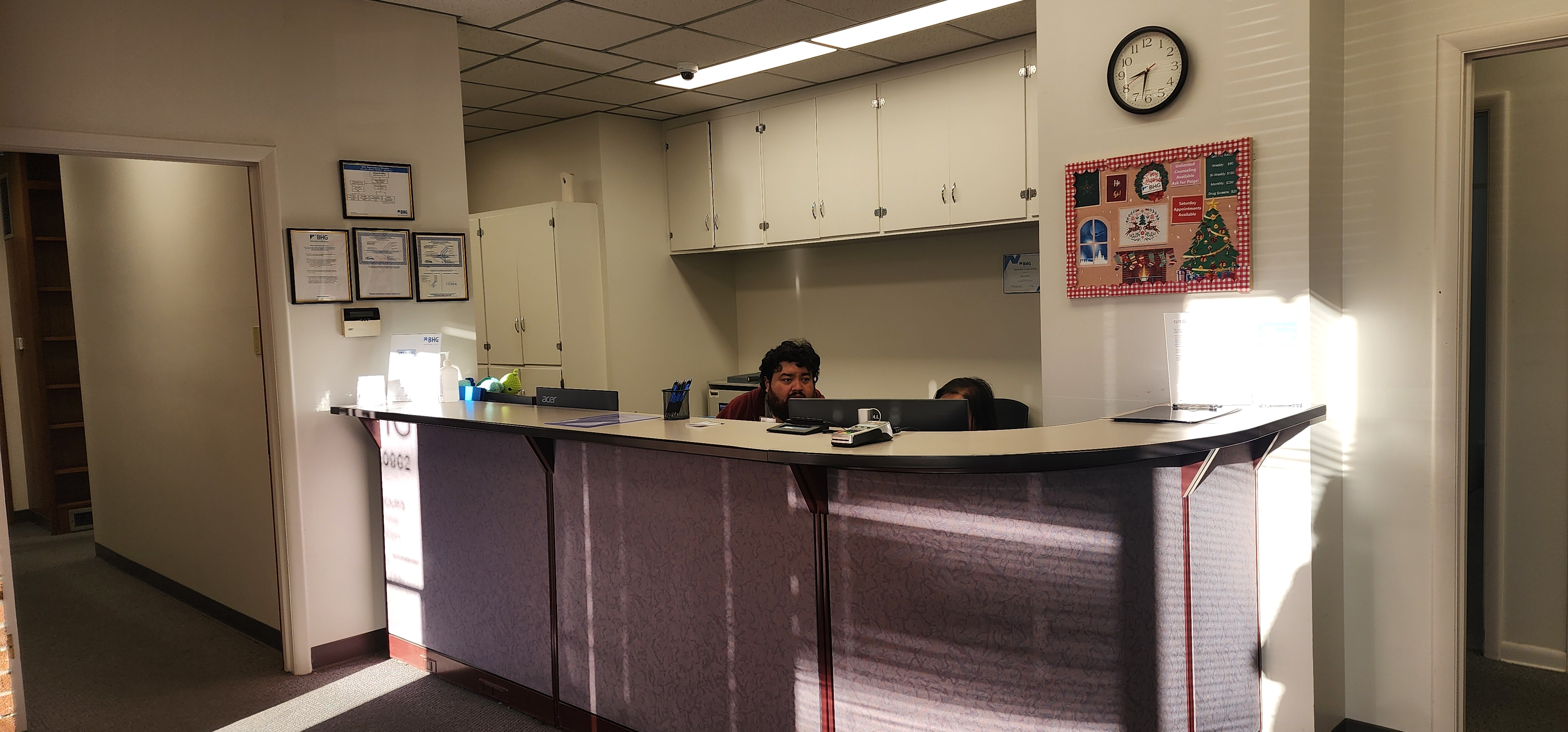 Front desk and reception area inside the facility