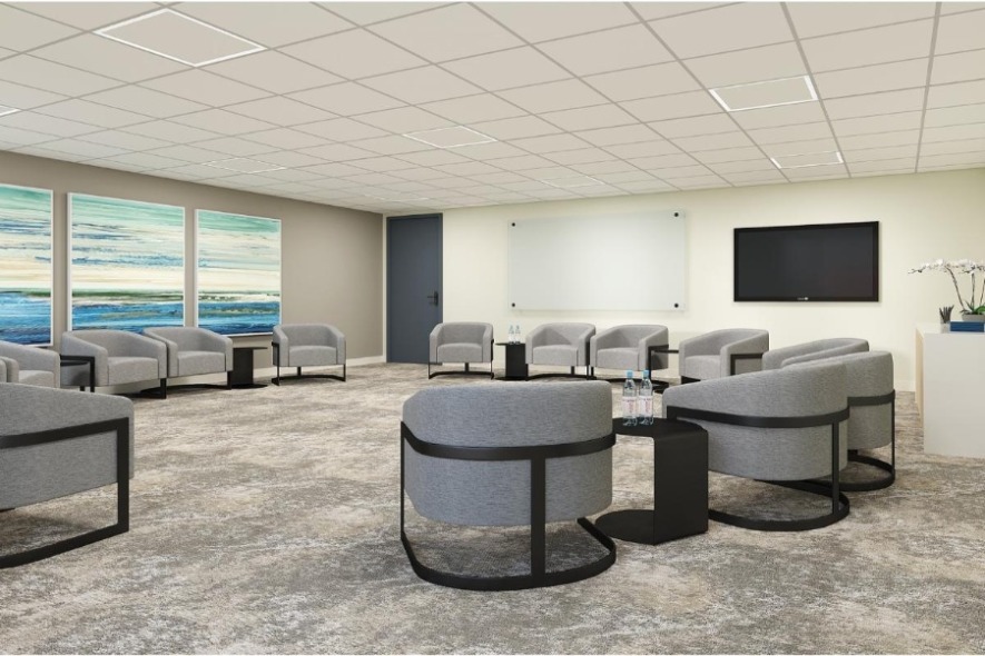 Community lounge with seating for group activities