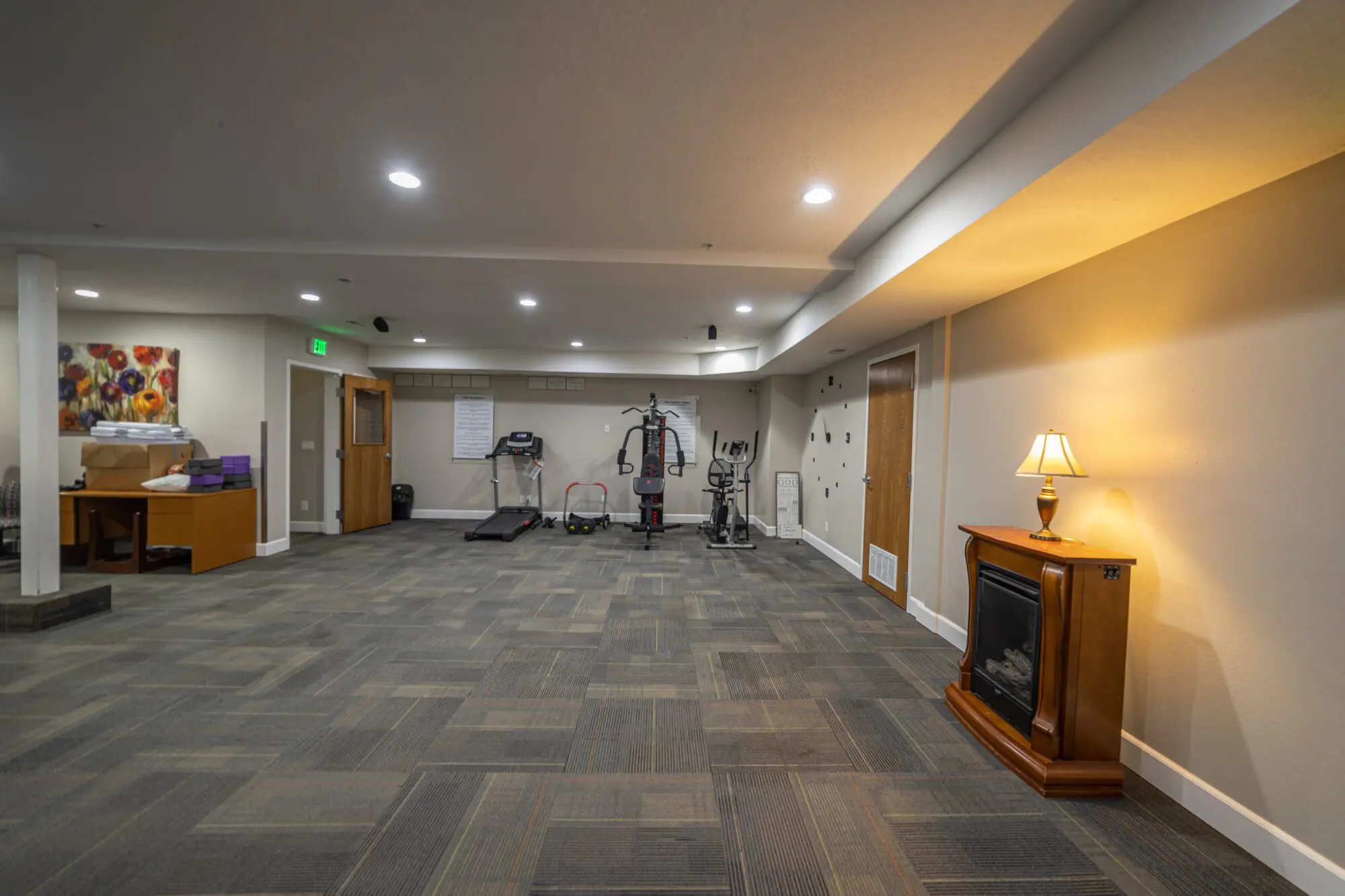 Fitness room with cardio and strength training equipment