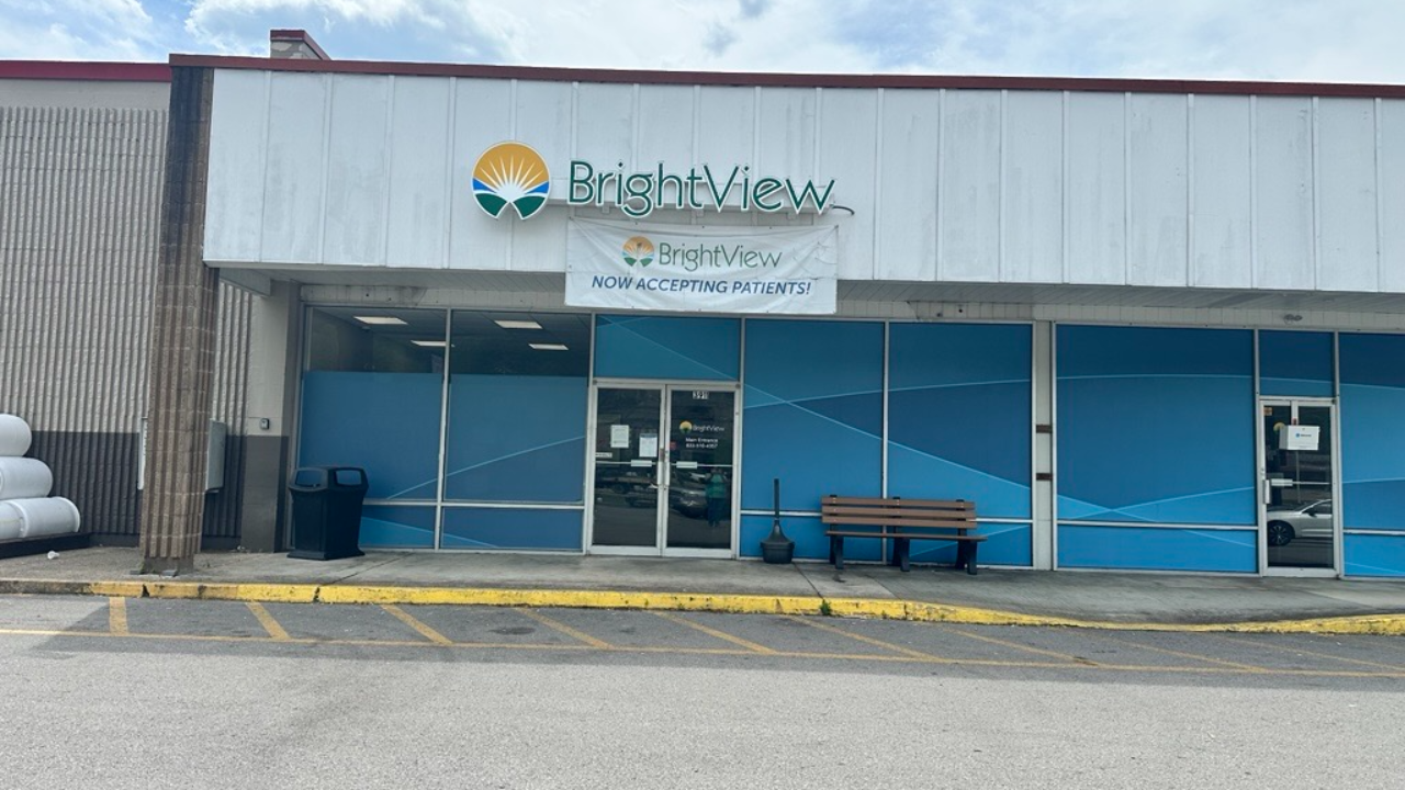 BrightView Pikeville entrance with blue storefront windows