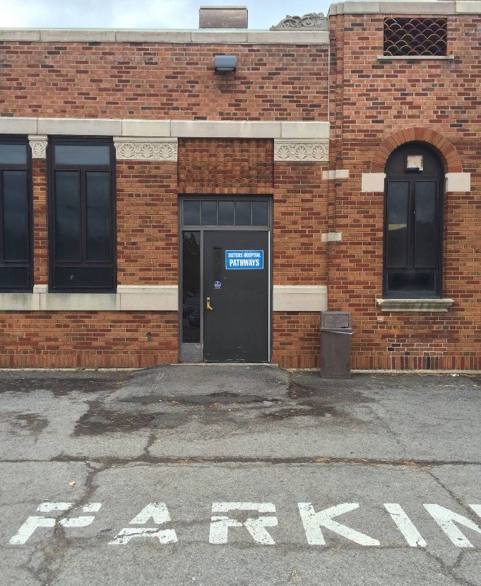 Entrance door to the Pathways program building at Sisters of Charity Hospital in Rochester