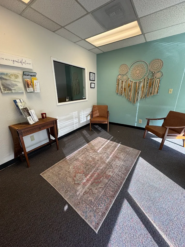 Reception area with seating and welcome décor