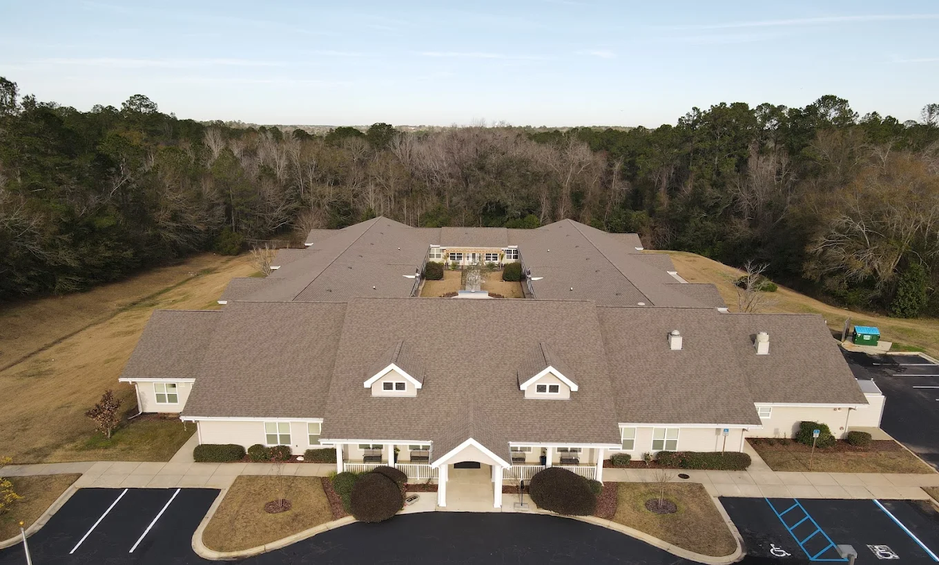 Rehab campus surrounded by wooded landscape