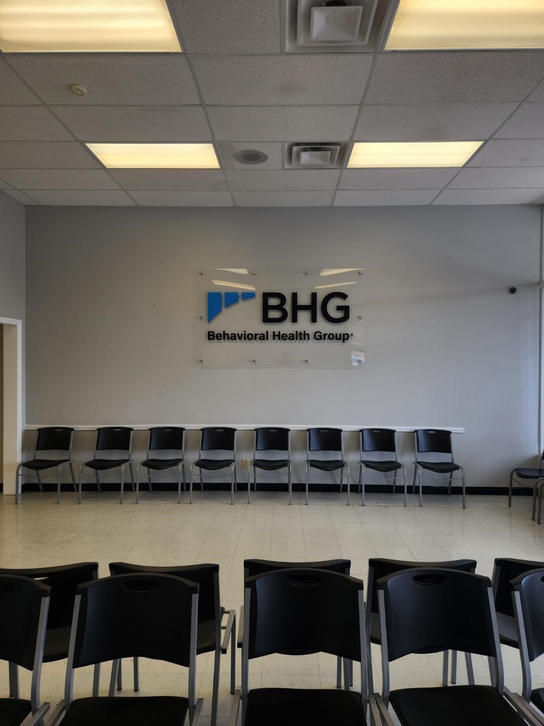 BHG Behavioral Health Group wall sign above waiting area