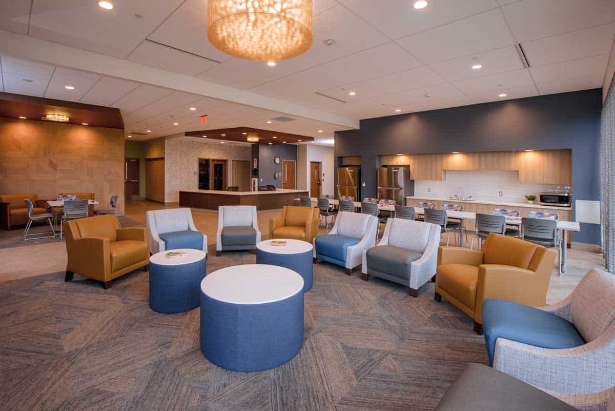 Comfortable lounge with chairs and tables for relaxation