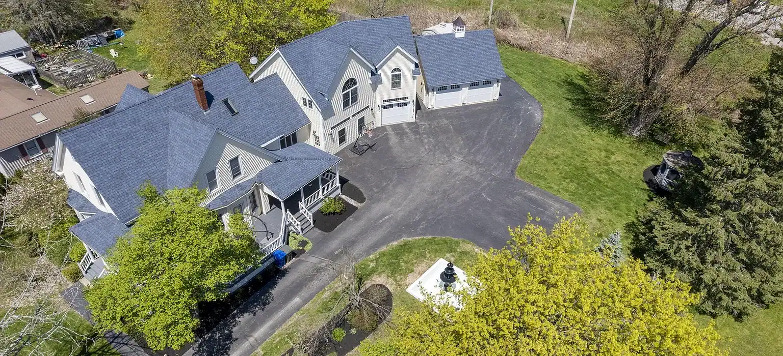 Aerial view of Southern Maine Recovery campus featuring residential treatment buildings and landscaped grounds