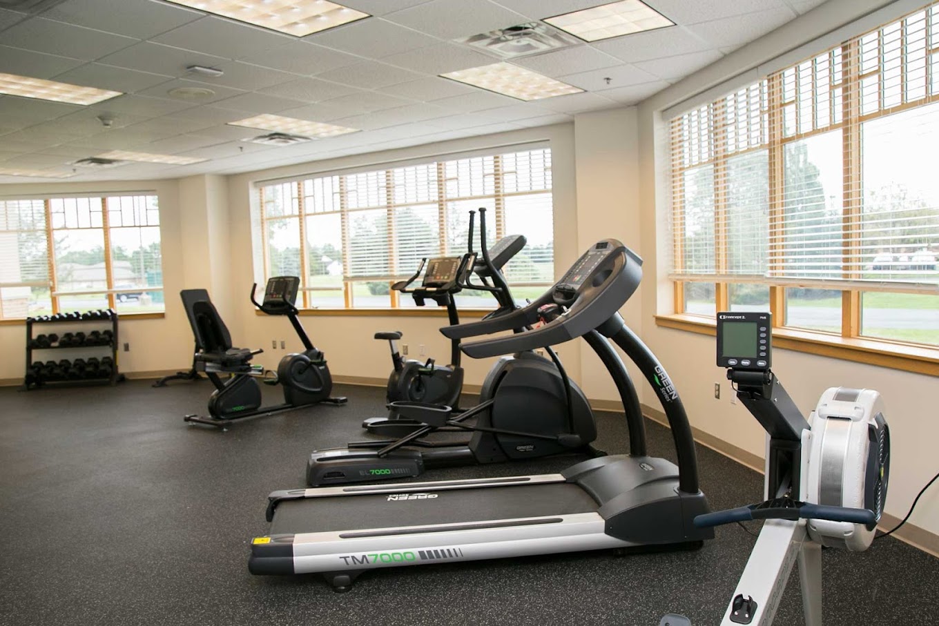 Gym with treadmills and exercise bikes