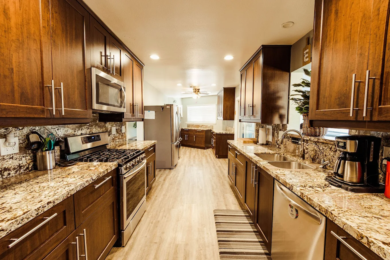 Kitchen with granite counters and wood cabinets