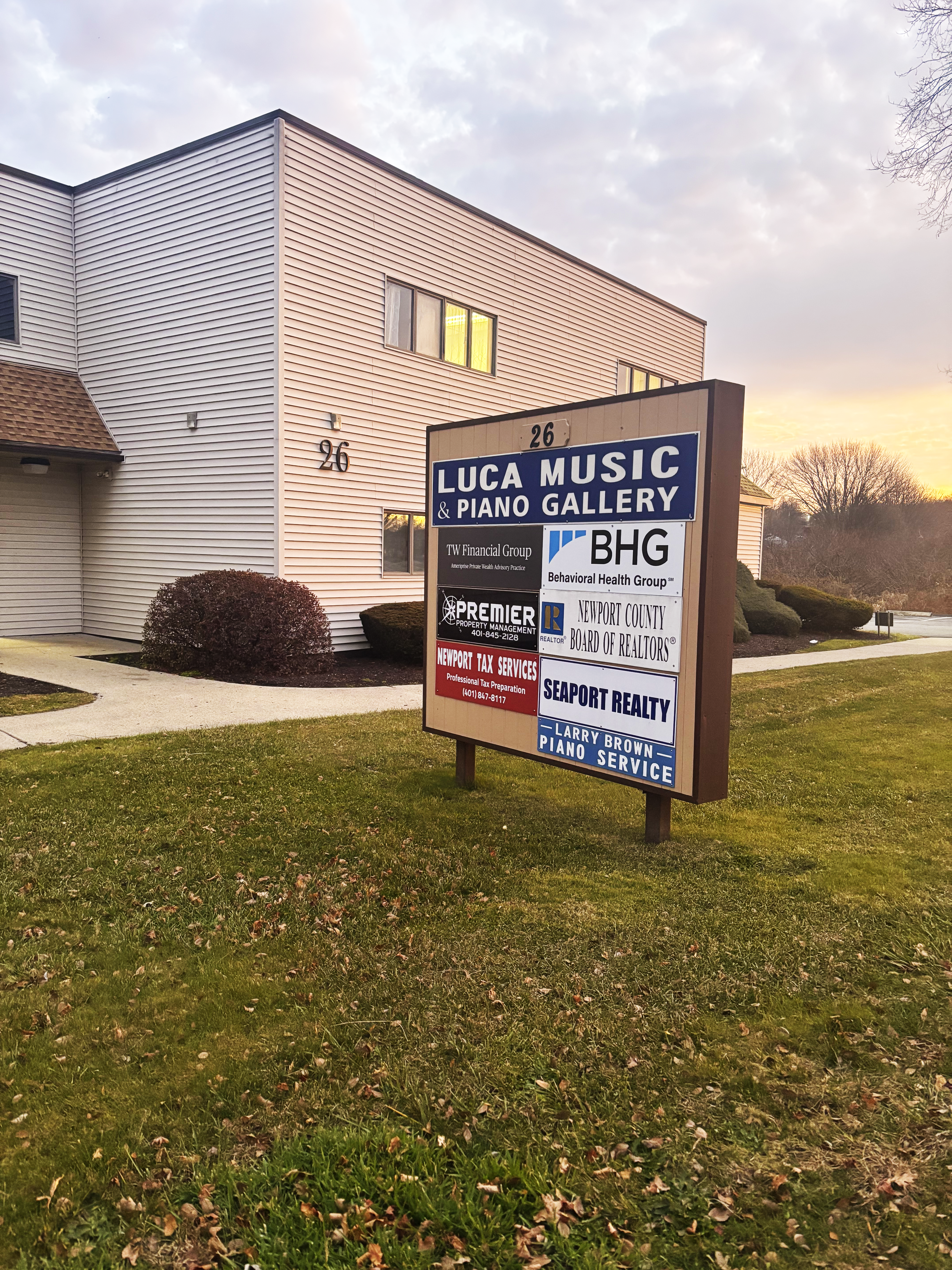 Building exterior with business directory sign