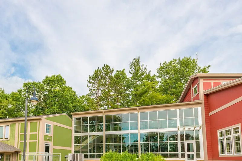 Facility front glass door entrance.