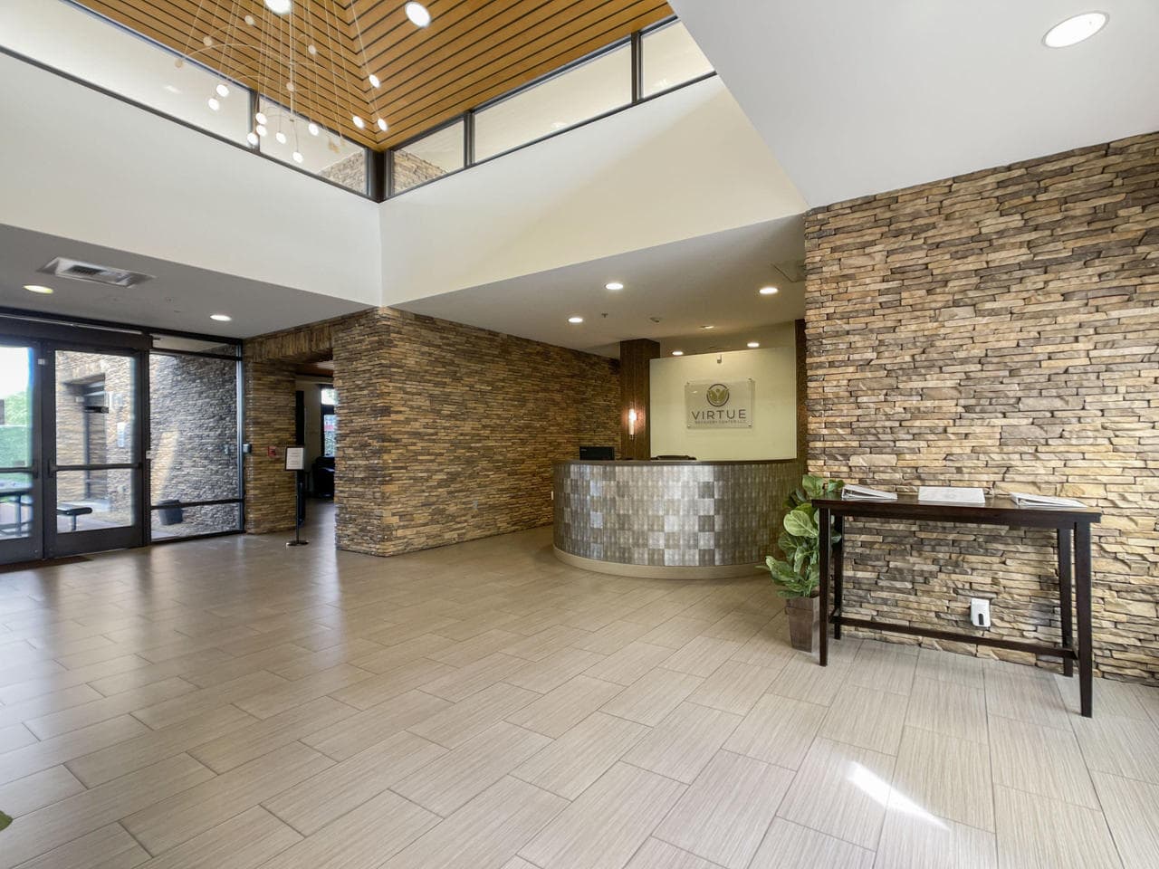 Reception desk and lobby entrance area