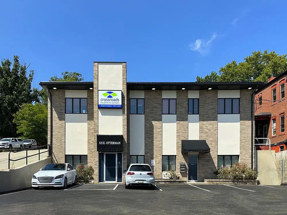 Two-story clinic building with parking and main entrance