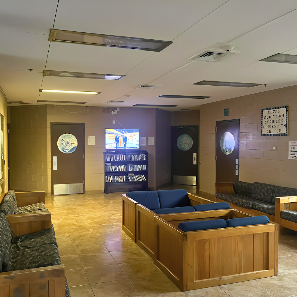 Lounge seating area inside SalusCare Vince Smith Campus facility