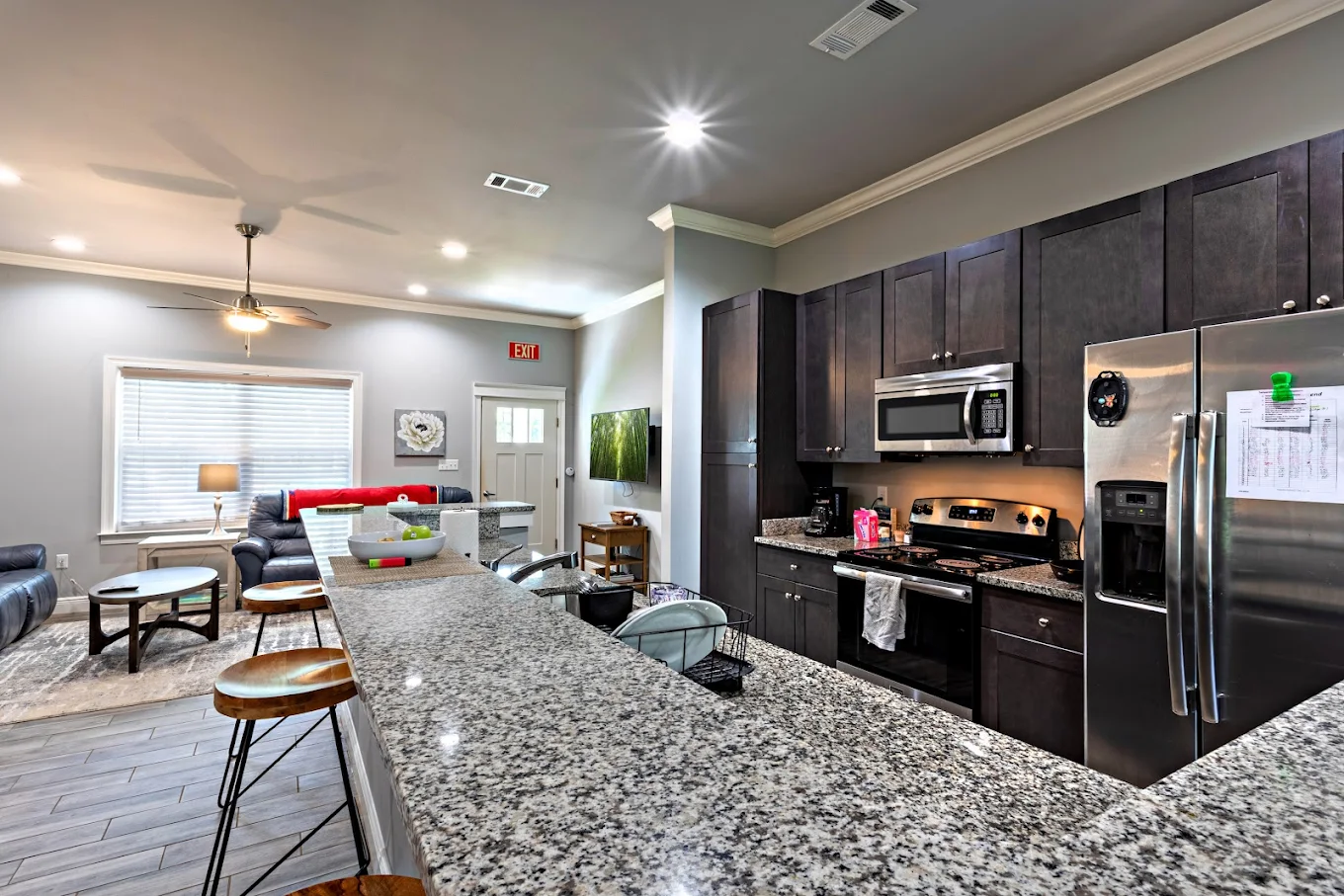 Modern kitchen with island seating and appliances