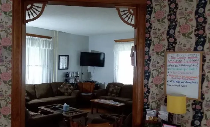 Shared living room at Serenity Haven sober living home