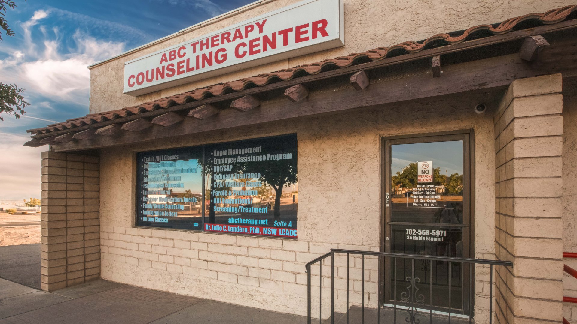 Entrance door and window signage at ABC Therapy Counseling Center
