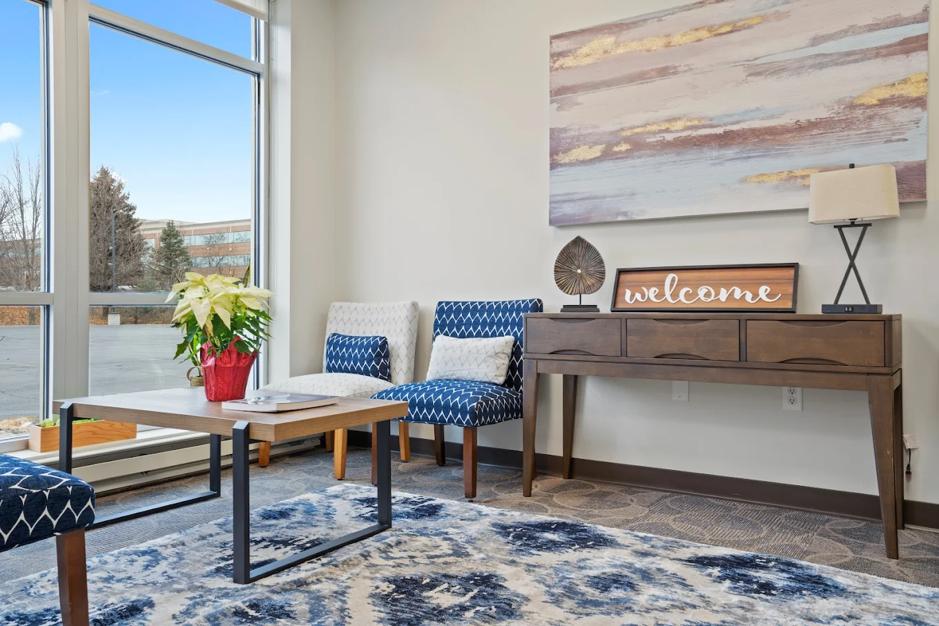 Welcoming lobby with chairs and decor