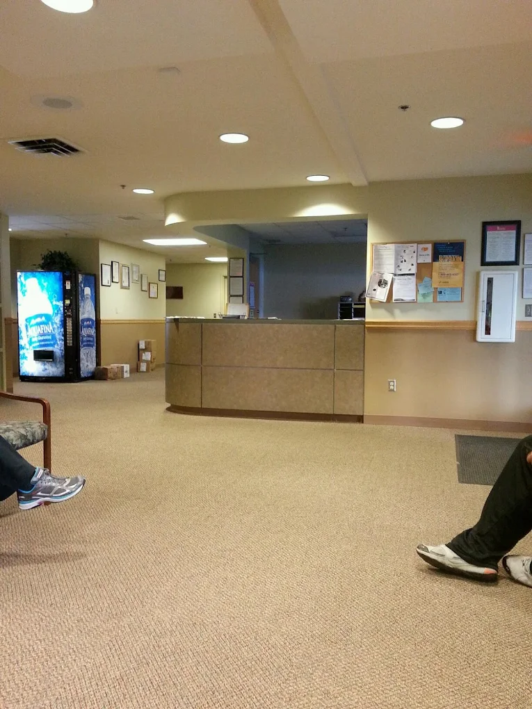 Reception desk in rehab facility waiting area