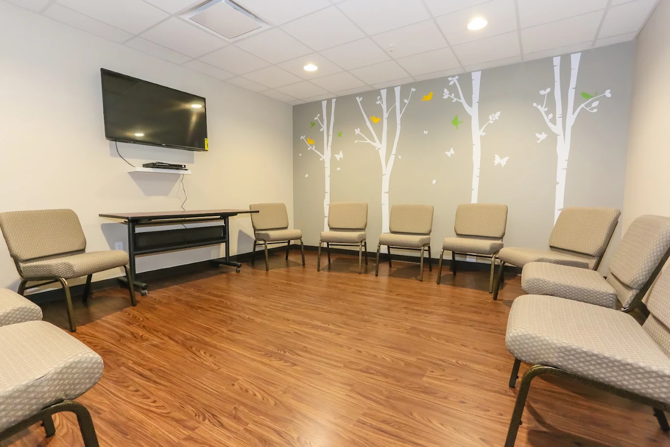 Group meeting room with chairs arranged in a circle