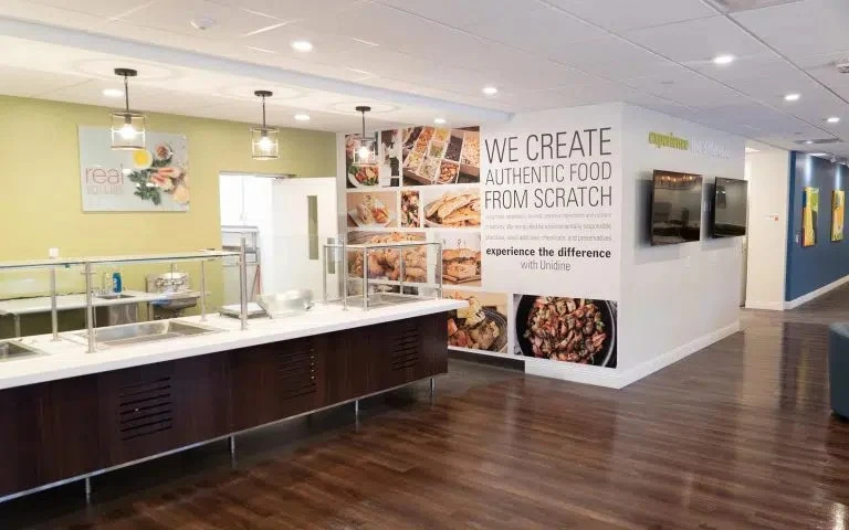 Food service area with signage promoting scratch cooking