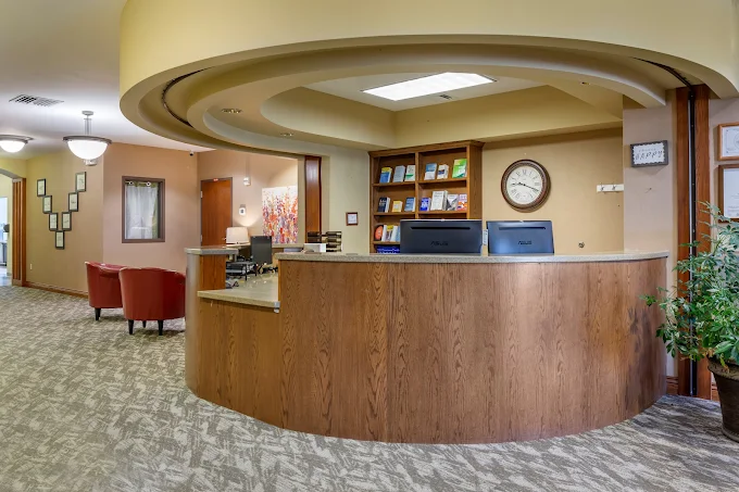 Reception desk with seating area