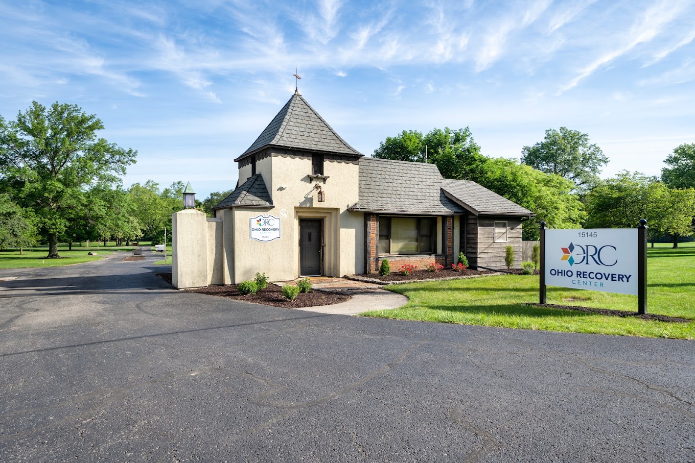 Rehab facility entrance with a sign reading "Ohio Recovery Center.