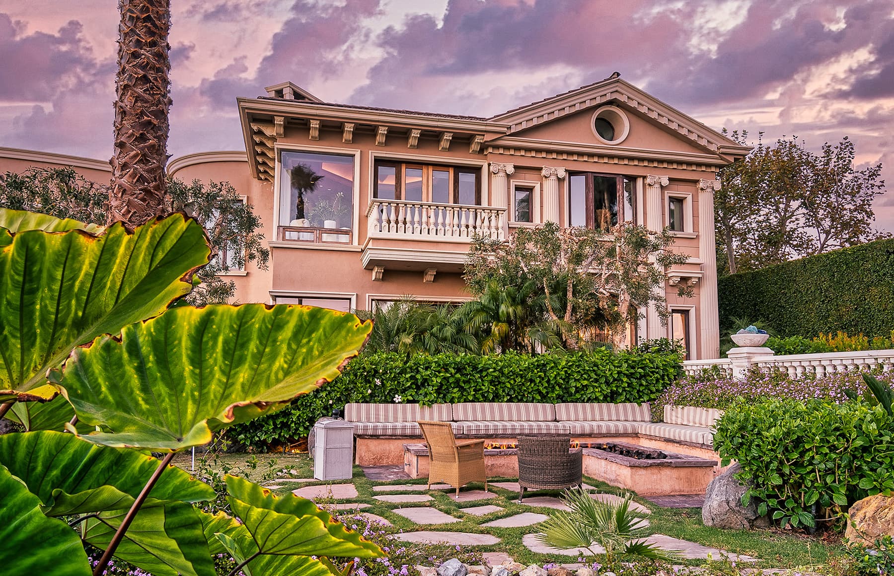 Courtyard lounge with outdoor seating and fire feature