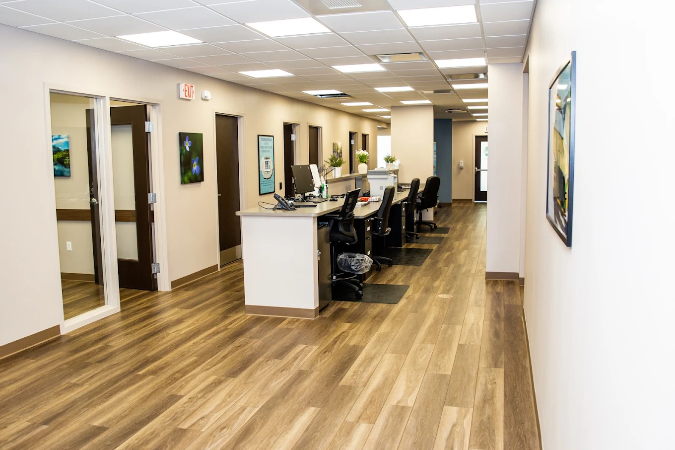 Reception desk and hallway at BrightView Martinsville