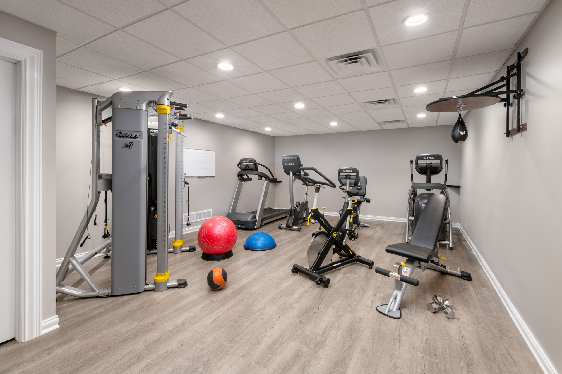 Fitness room with weight and cardio equipment