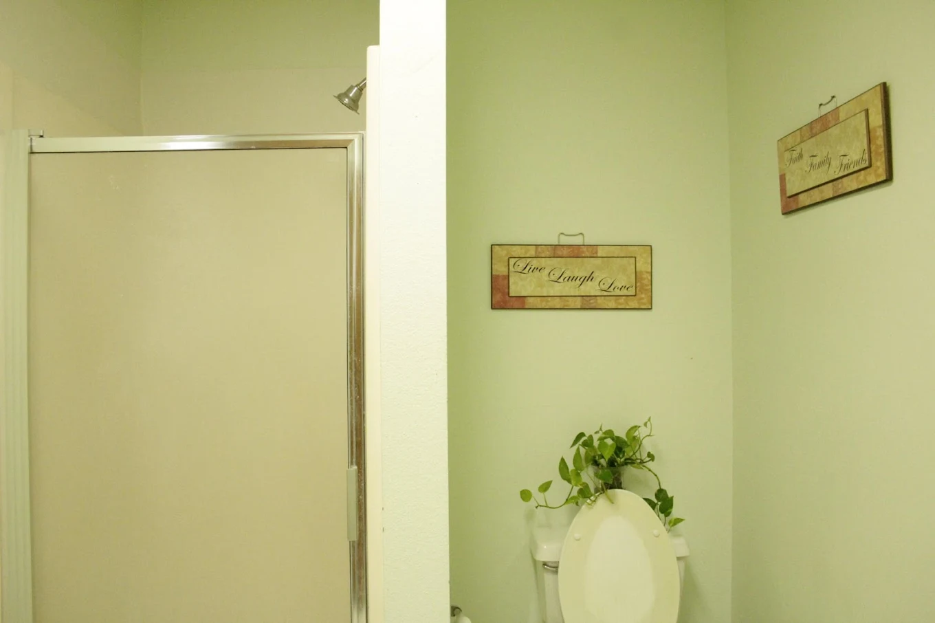 Basic bathroom with shower stall and toilet.