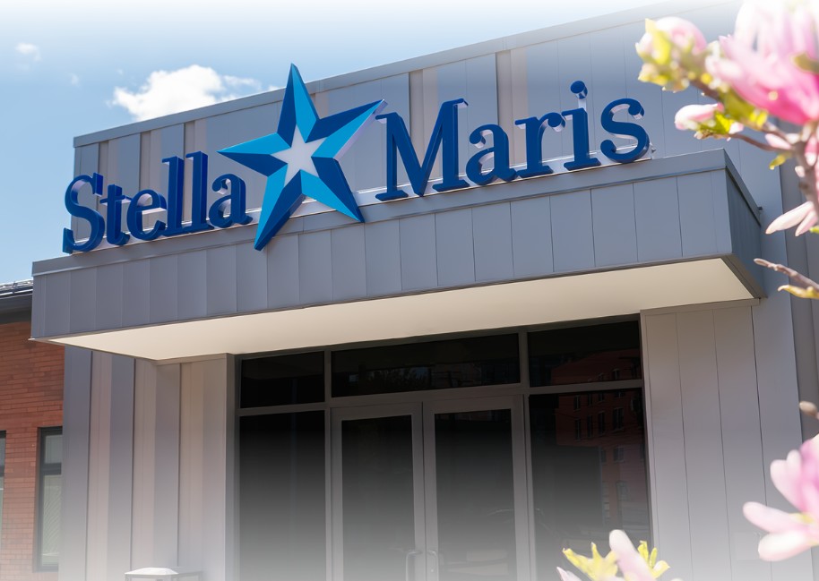 Stella Maris main entrance with blue facility sign