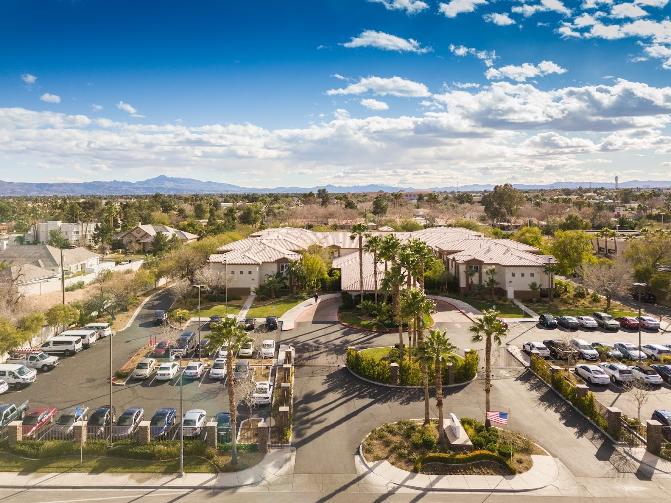  Aerial view of the rehab facility with parking and landscaping