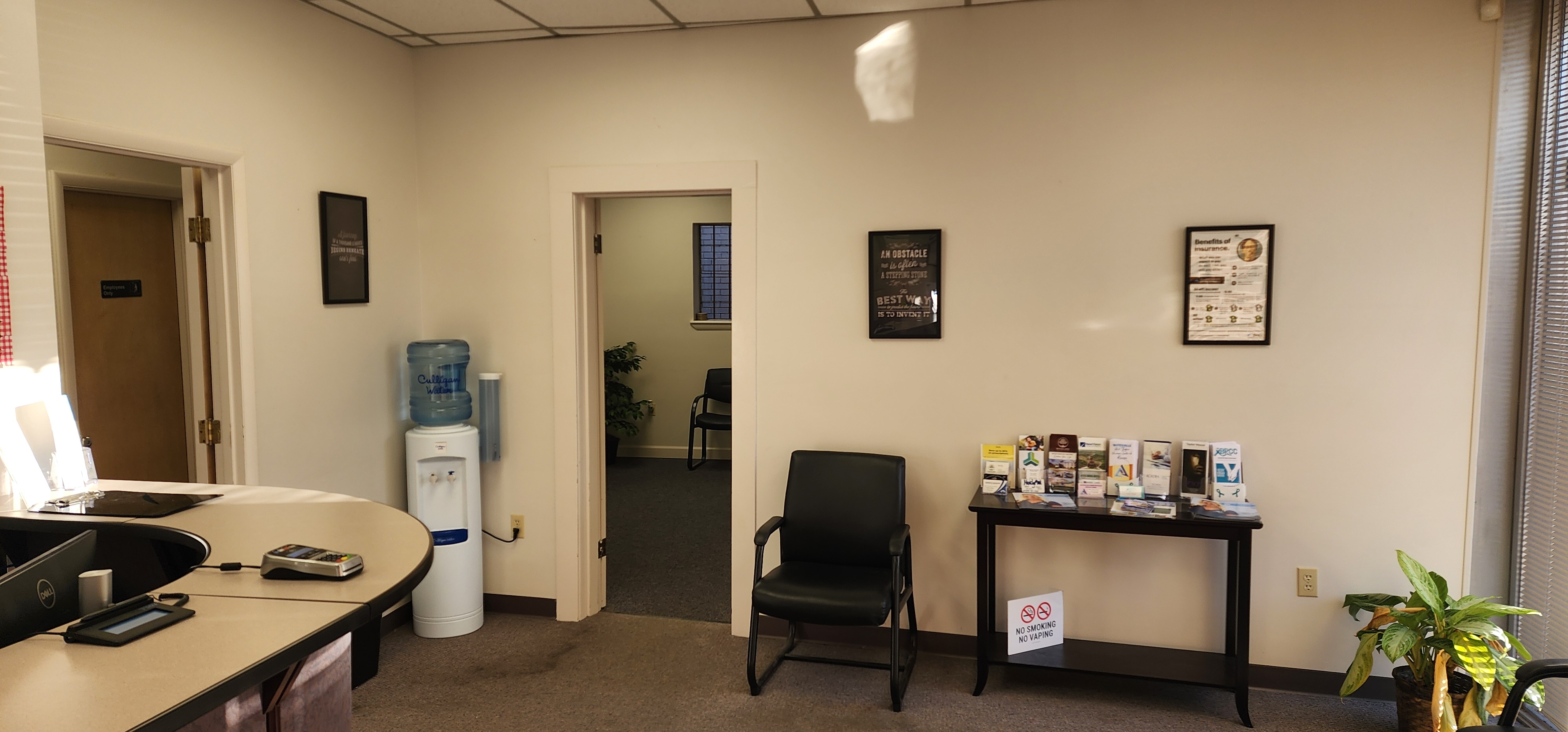 Reception lobby with resource table and seating