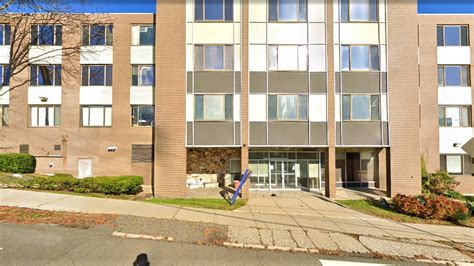 Main entrance of multi-story residential facility