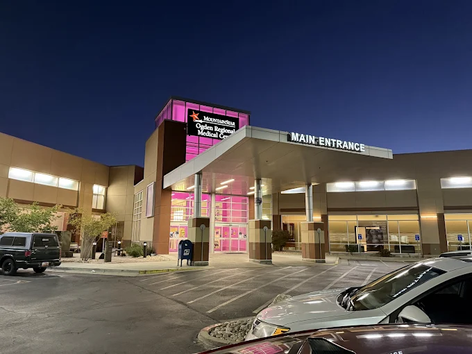 Exterior of building with bright entrance lighting