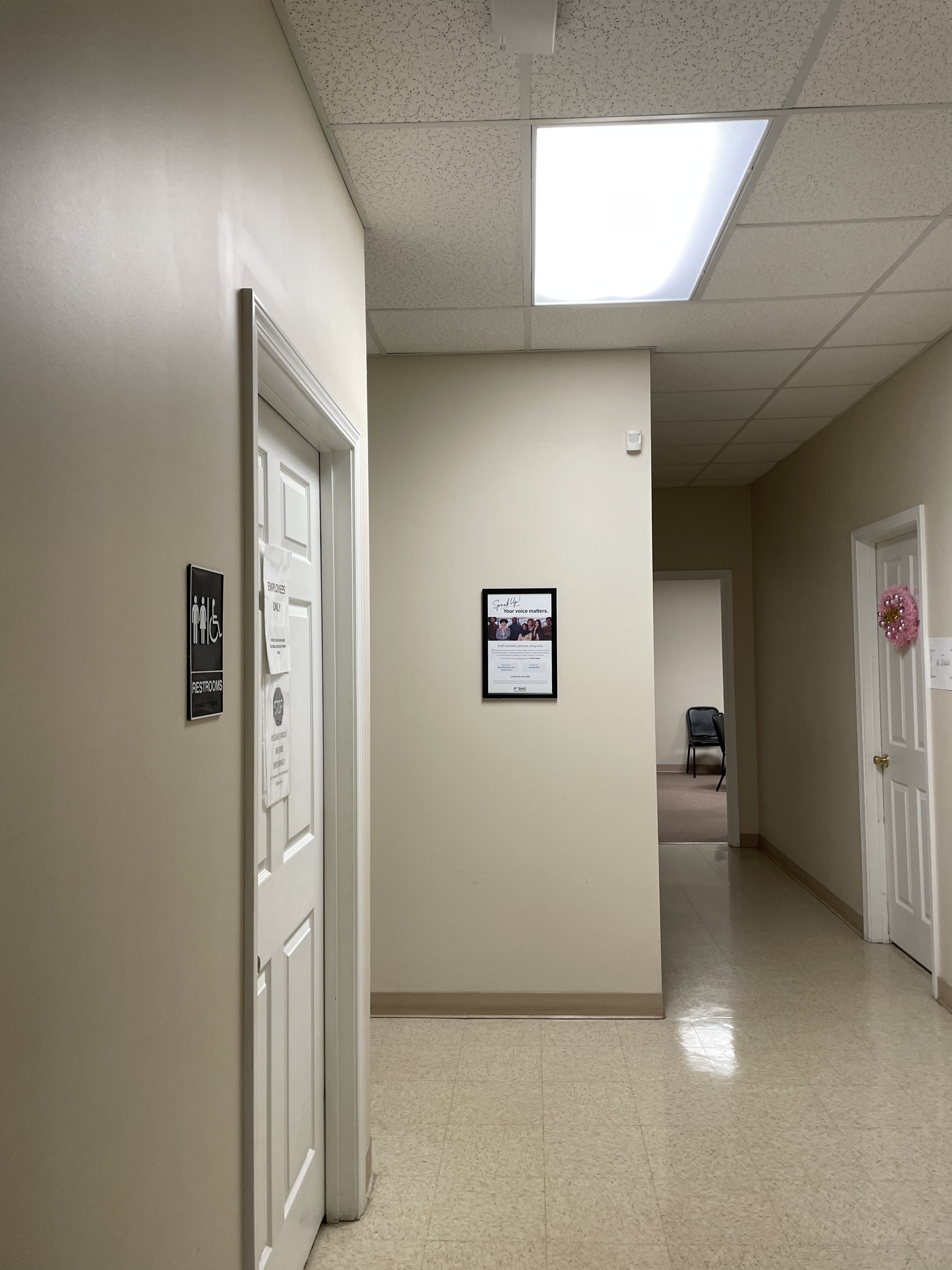 Interior hallway leading to treatment rooms
