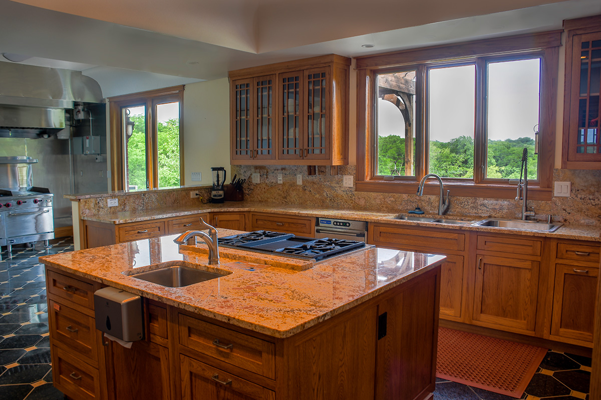 Large on-site kitchen used for preparing resident meals
