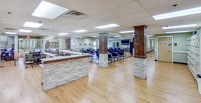 Lobby with seating area and open reception desk