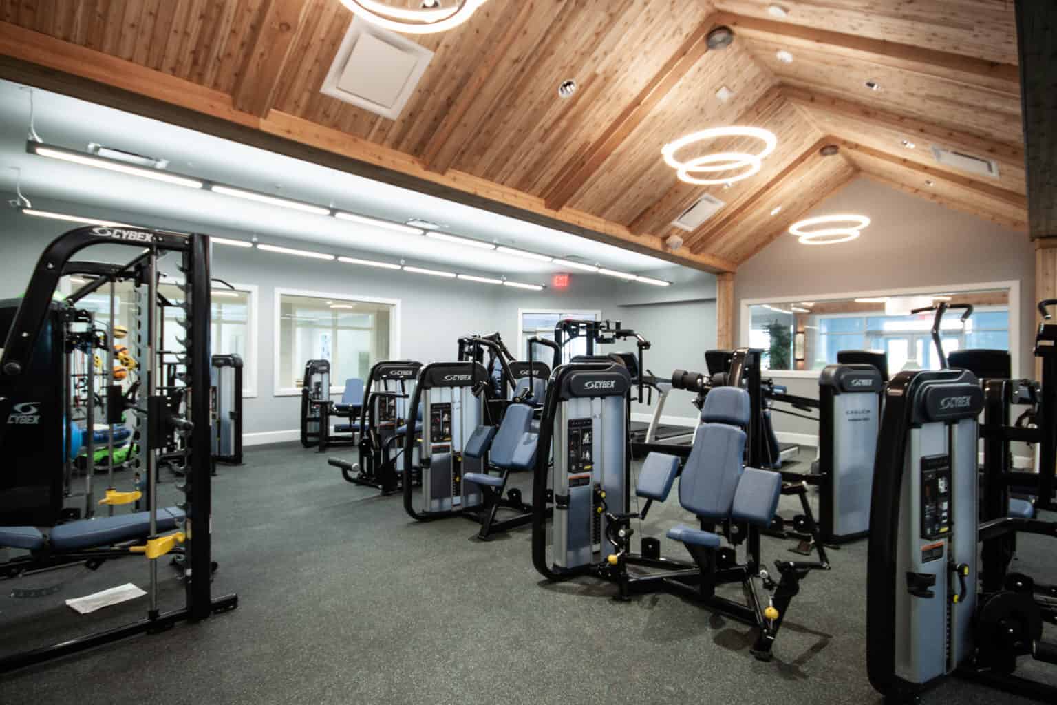 On-site fitness center with strength and cardio equipment